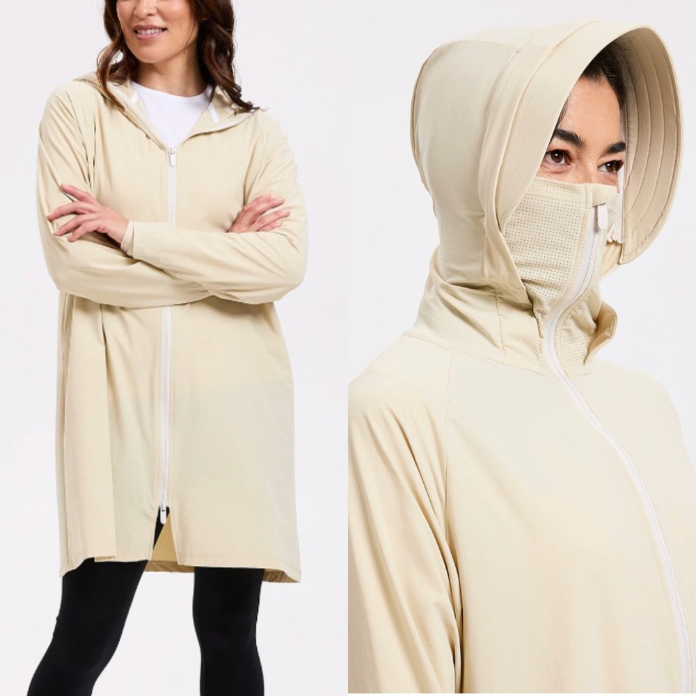 Solbari Everlight Loose Fit Long Jacket UPF 50+ Sun Protection Hooded Beige L/XL